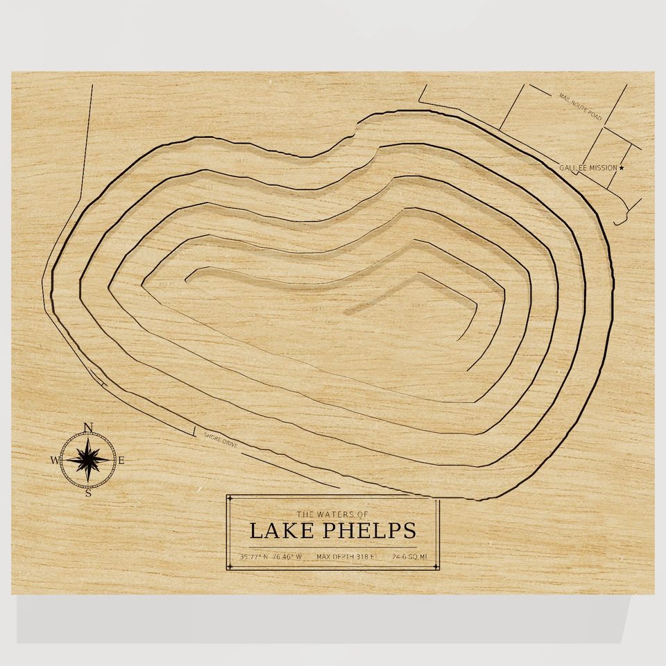 Lake Phelps 3D wood map, front view
