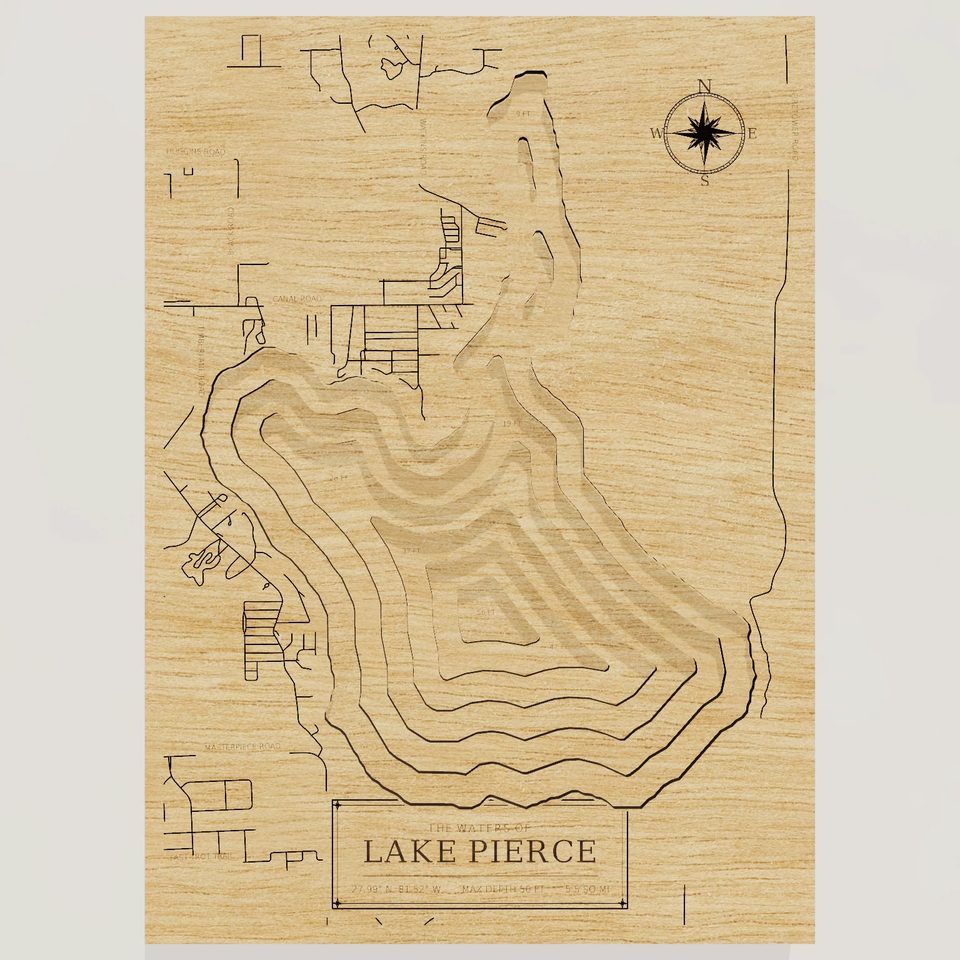 Lake Pierce 3D wood map, front view