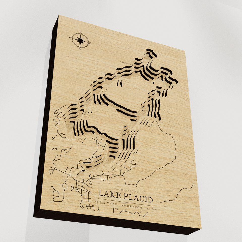 Lake Placid 3D wood map, angle low view