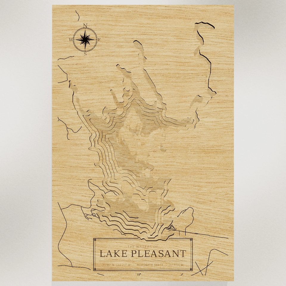 Lake Pleasant 3D wood map, front view