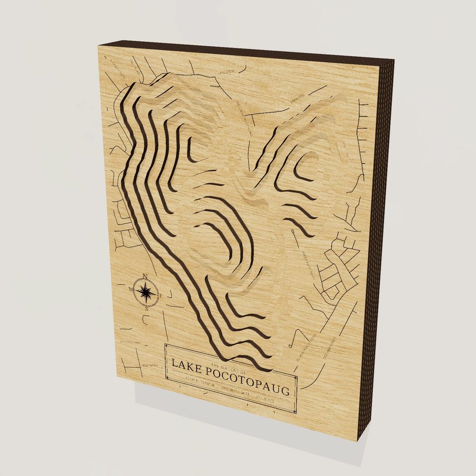 Lake Pocotopaug 3D wood map, hero view