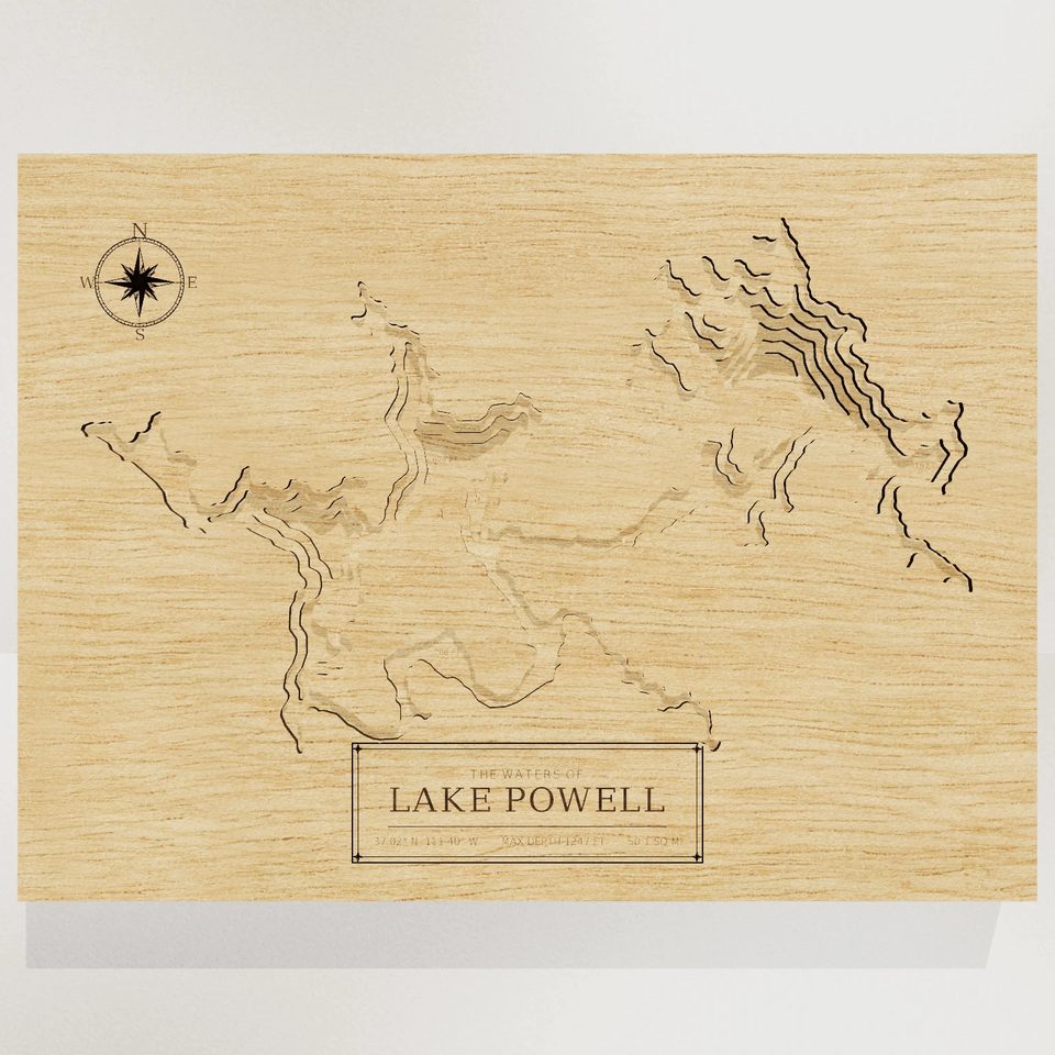 Lake Powell 3D wood map, front view