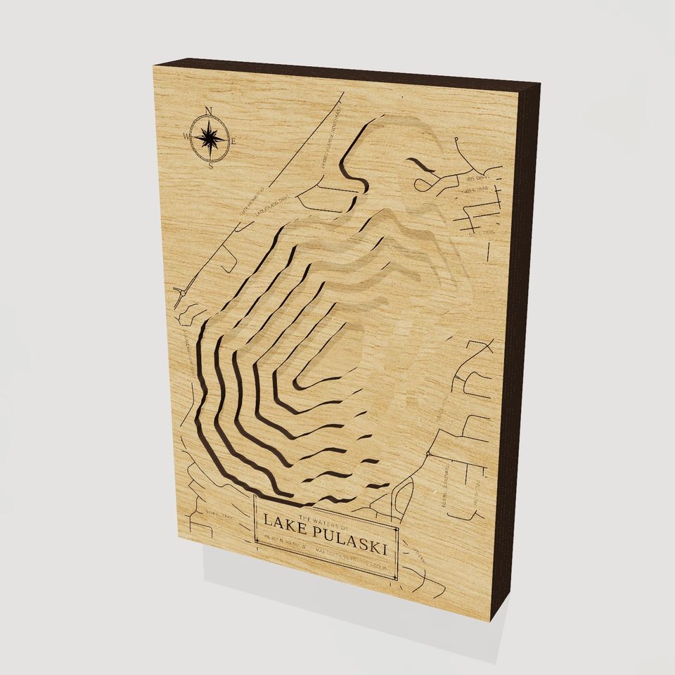 Lake Pulaski 3D wood map, hero view