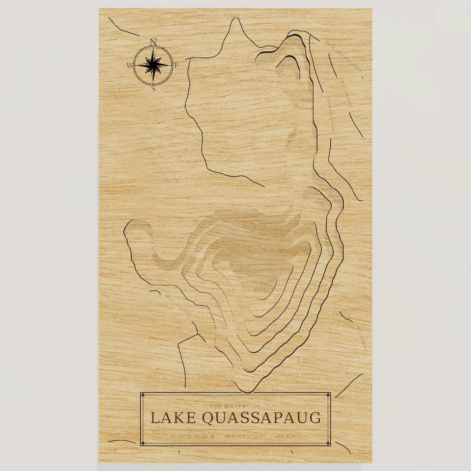 Lake Quassapaug 3D wood map, front view