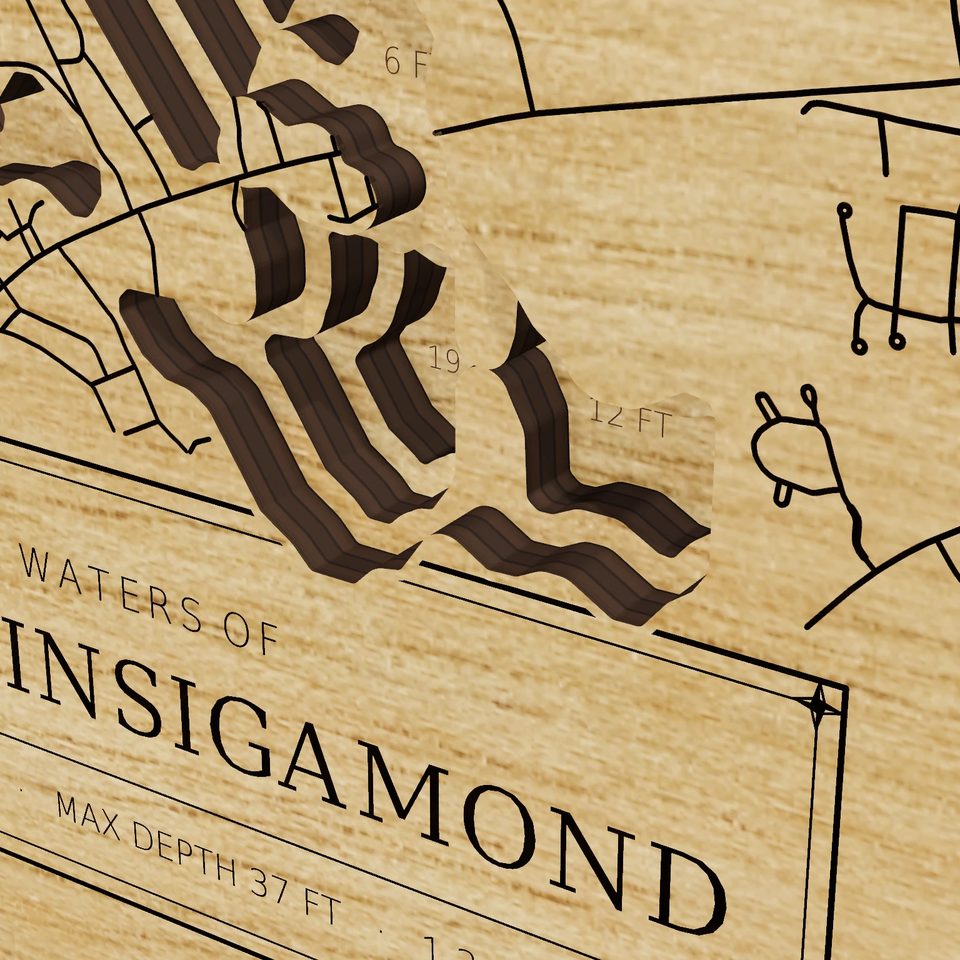Lake Quinsigamond 3D wood map, detail view