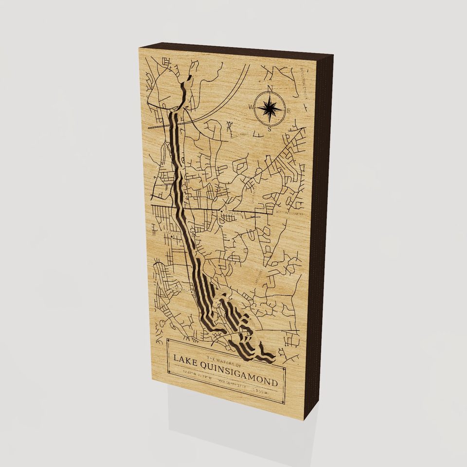 Lake Quinsigamond 3D wood map, hero view