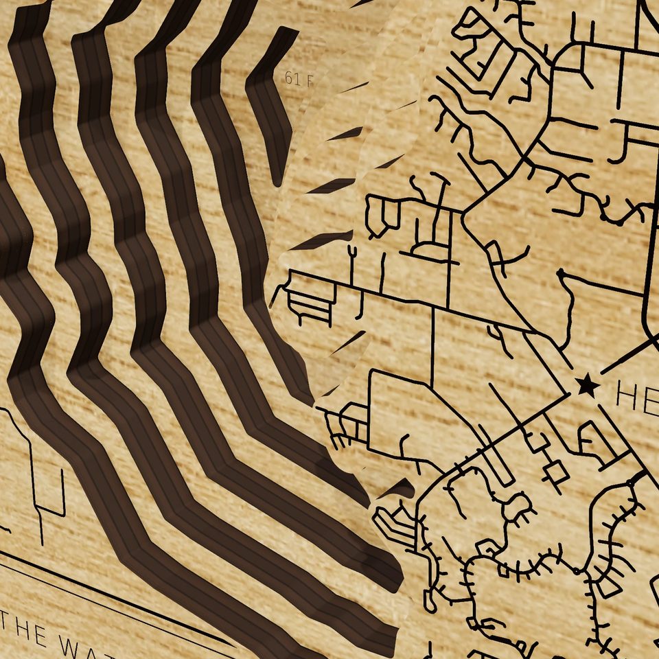 Lake Ray Hubbard 3D wood map, detail view