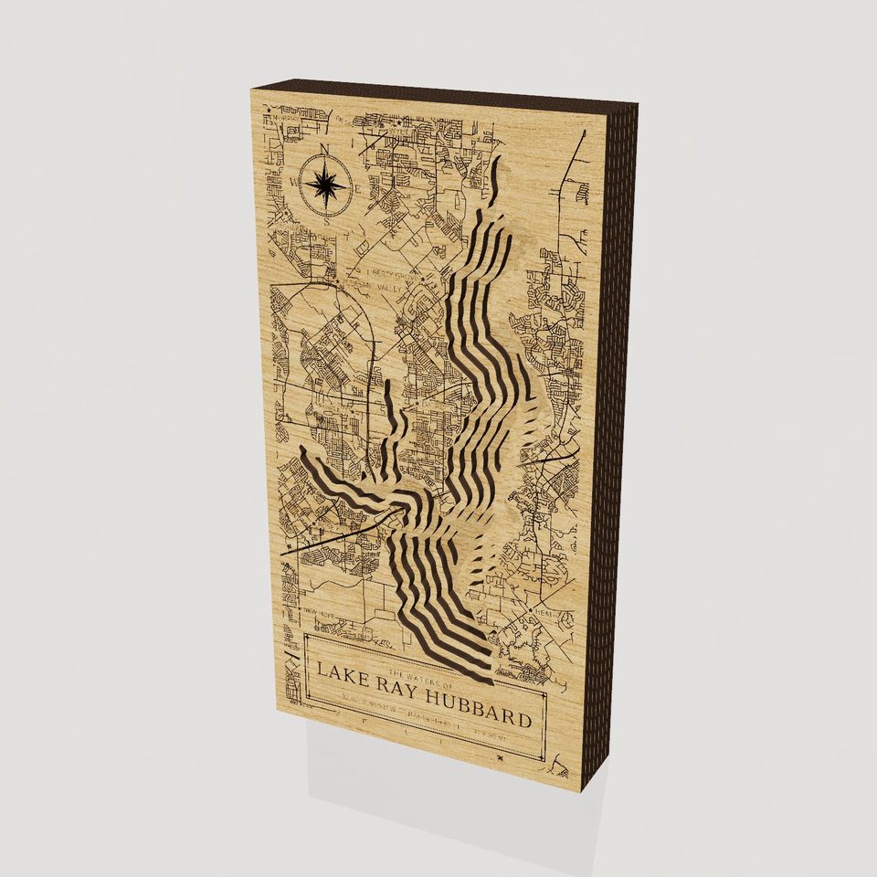 Lake Ray Hubbard 3D wood map, hero view