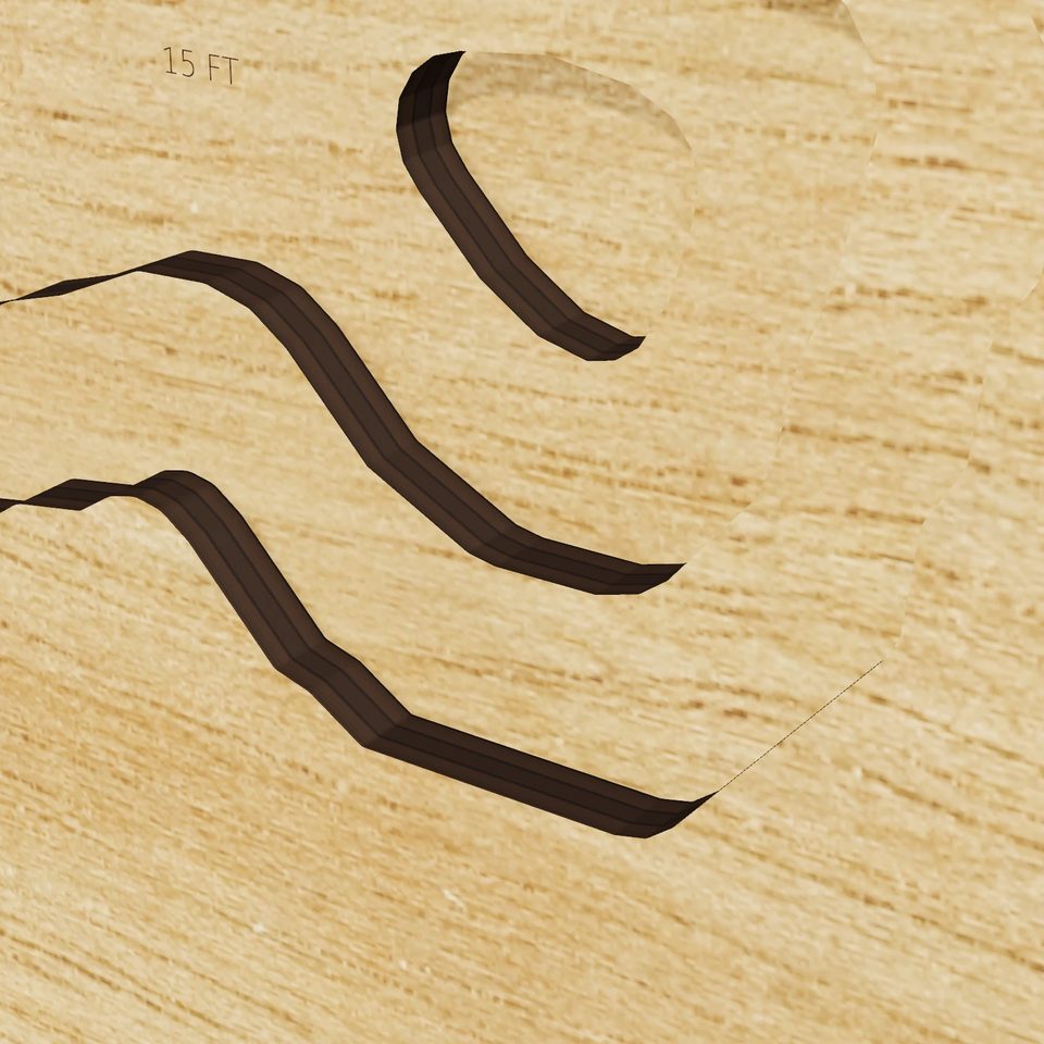 Lake Rochelle 3D wood map, detail view