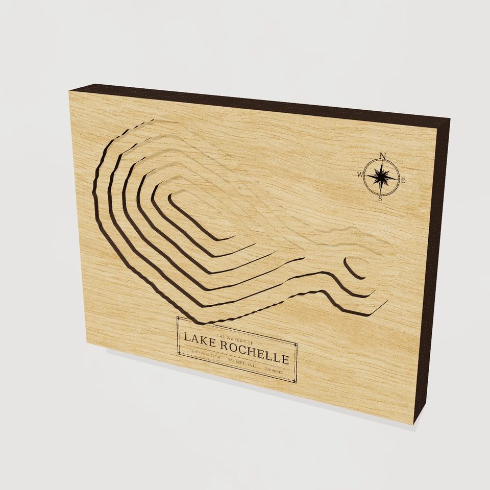 Lake Rochelle 3D wood map, hero view