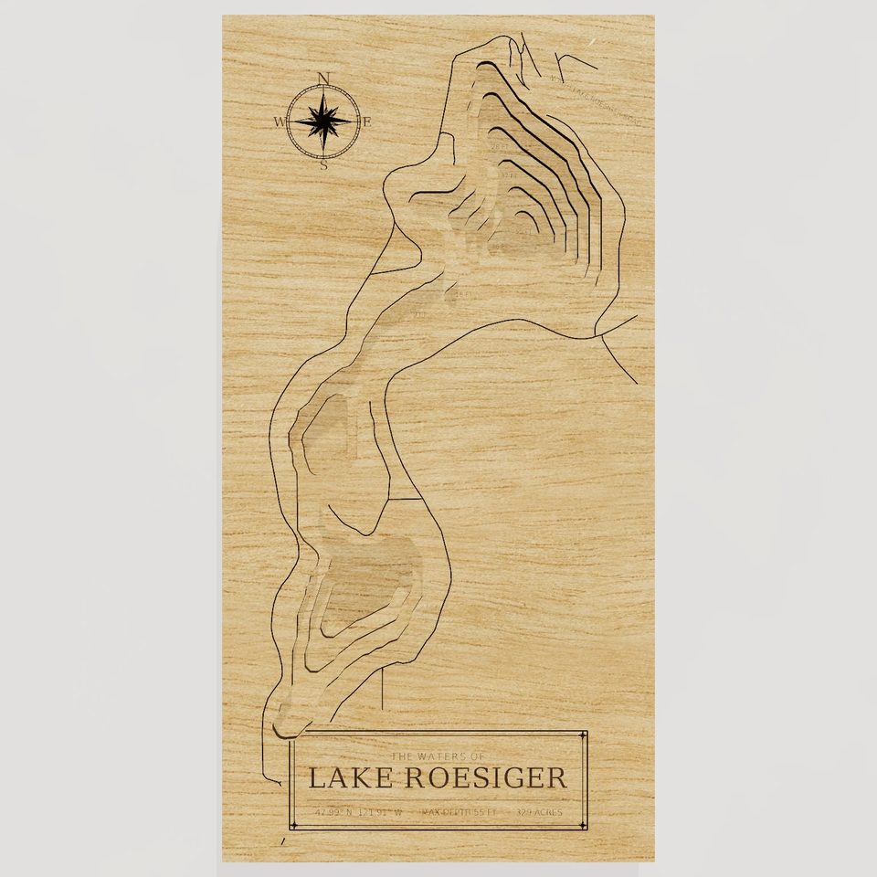 Lake Roesiger 3D wood map, front view