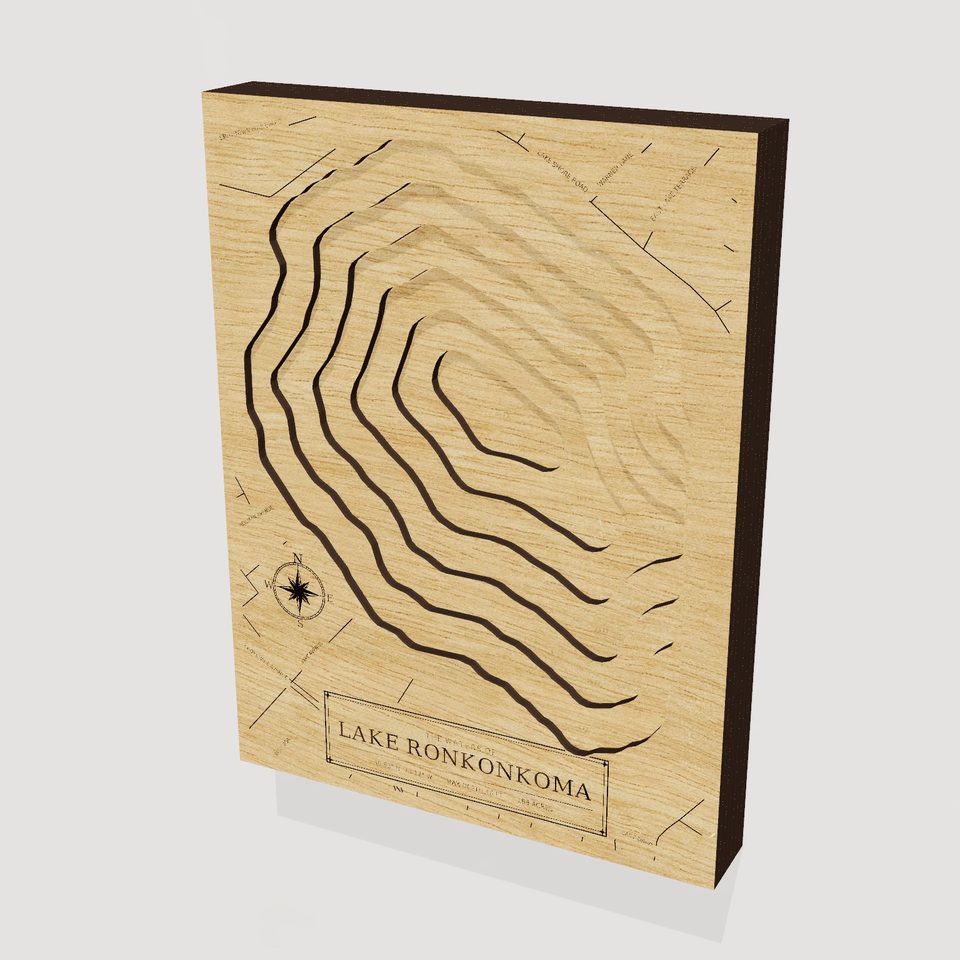 Lake Ronkonkoma 3D wood map, hero view