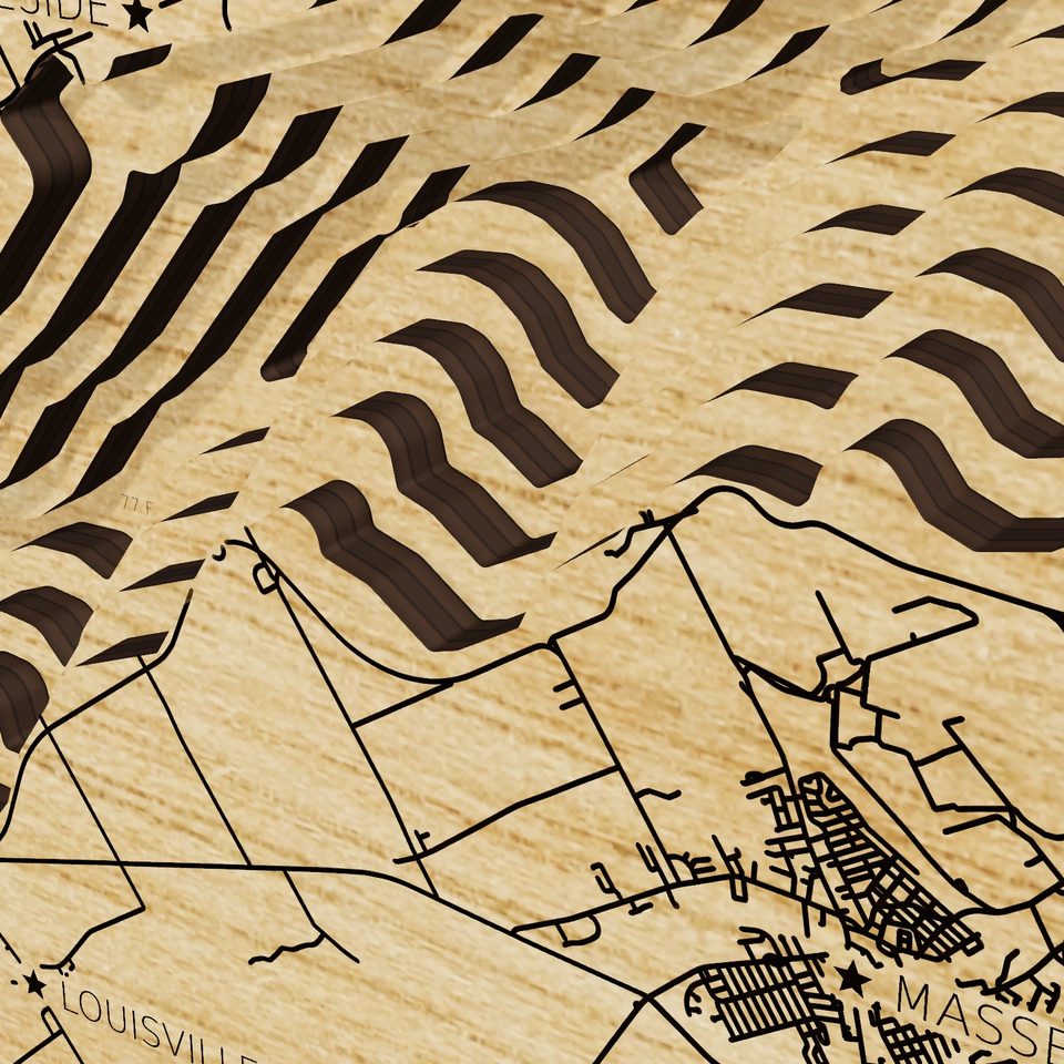 Lake Saint Lawrence 3D wood map, detail view