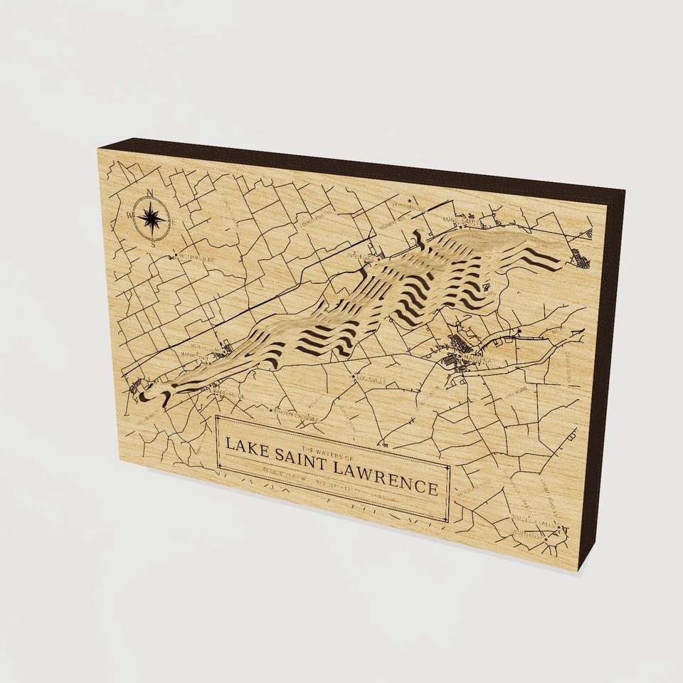 Lake Saint Lawrence 3D wood map, hero view