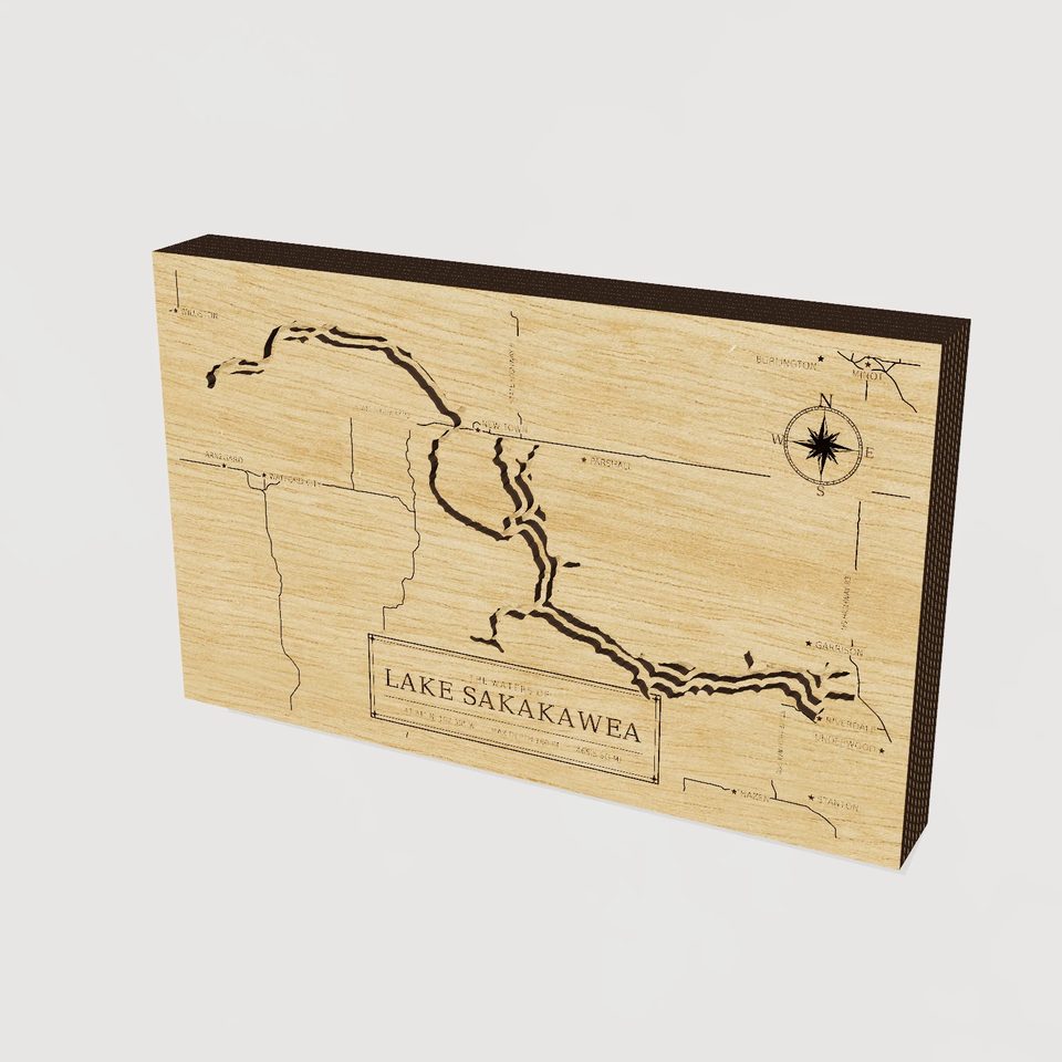 Lake Sakakawea 3D wood map, hero view