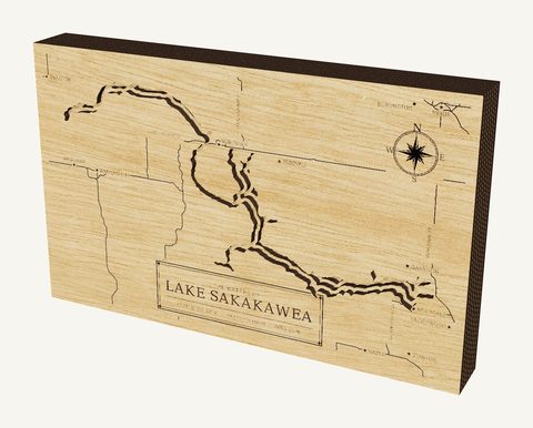 Lake Sakakawea wood map
