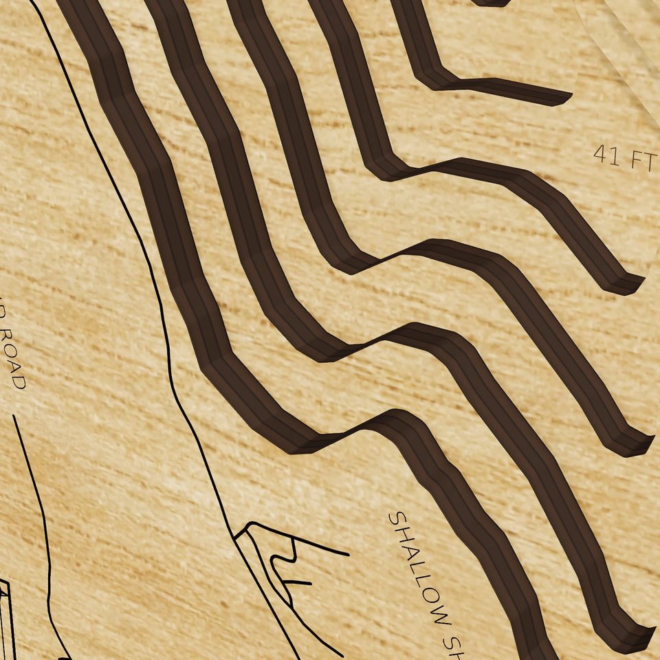 Lake Samish 3D wood map, detail view