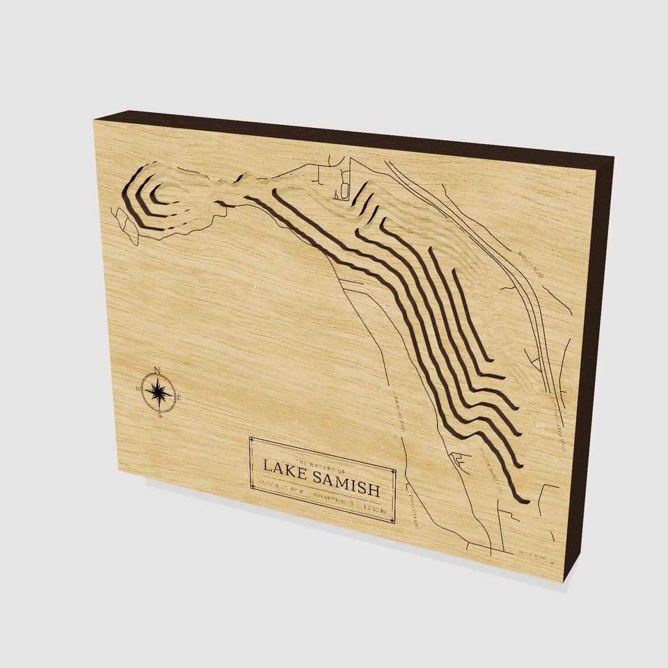 Lake Samish 3D wood map, hero view