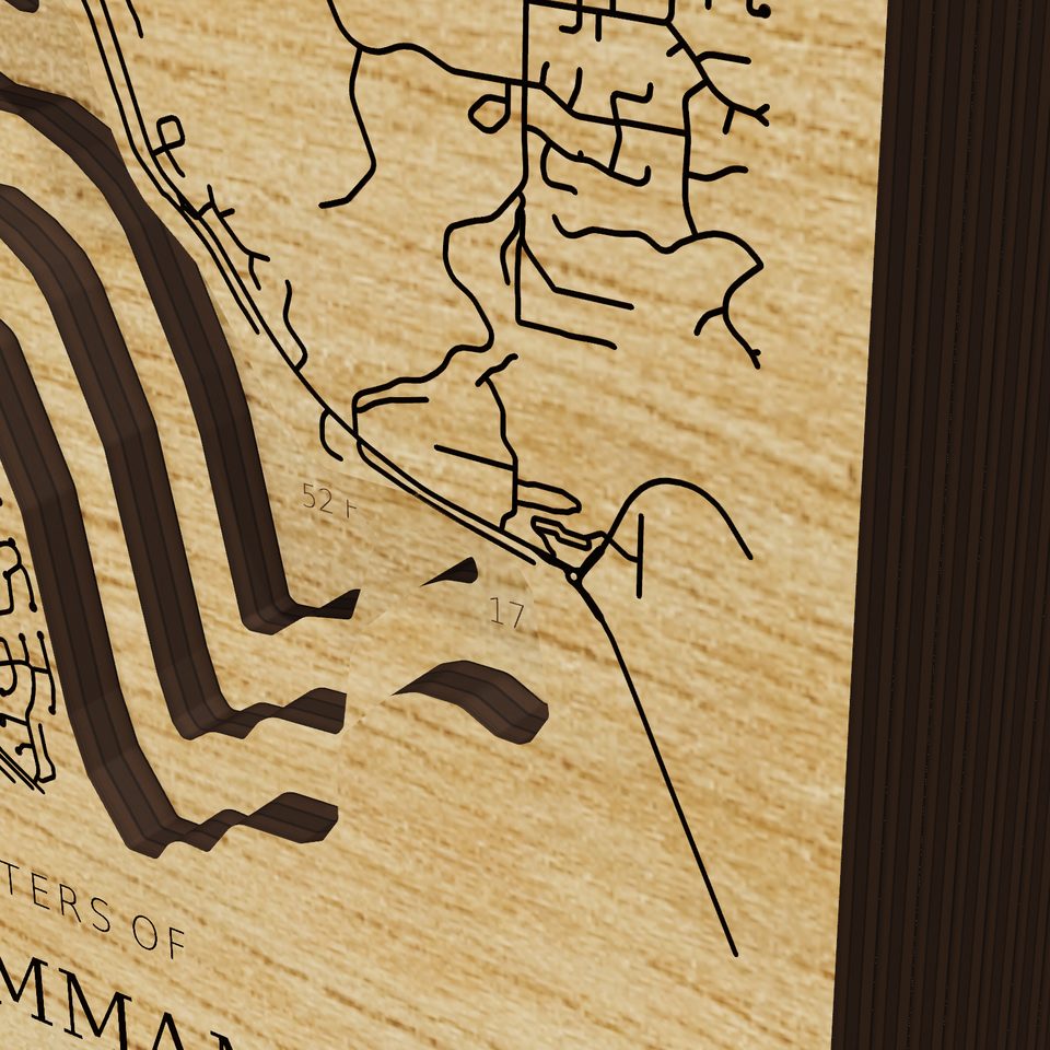Lake Sammamish 3D wood map, detail view