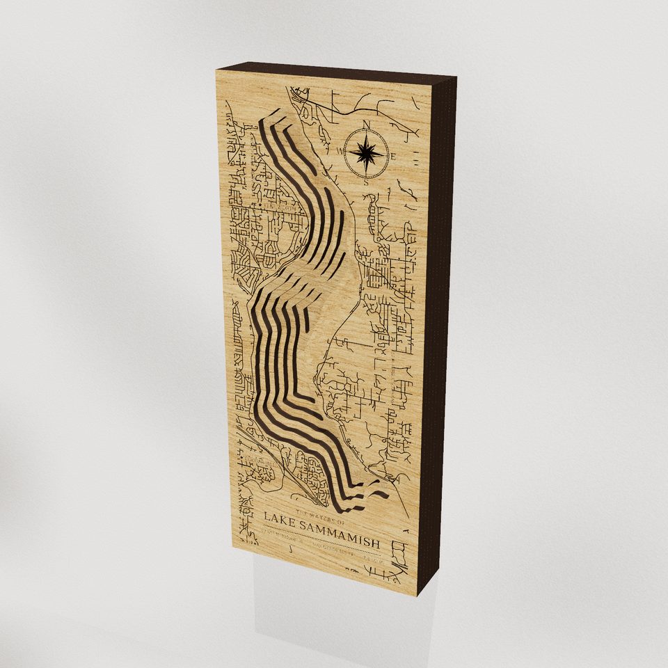 Lake Sammamish 3D wood map, hero view