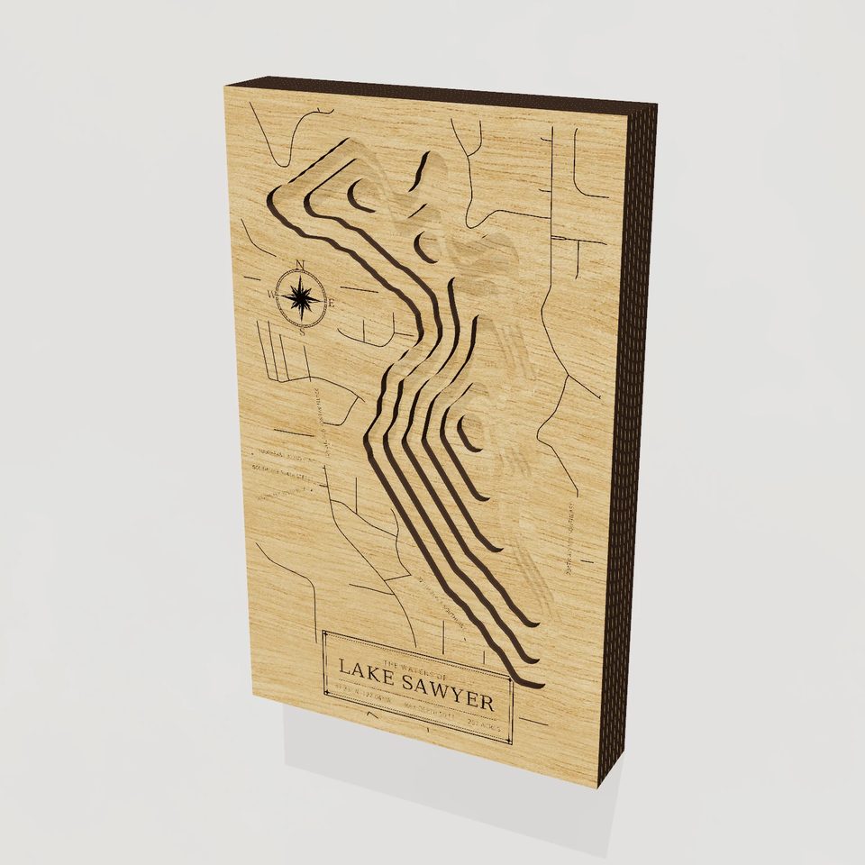 Lake Sawyer 3D wood map, hero view