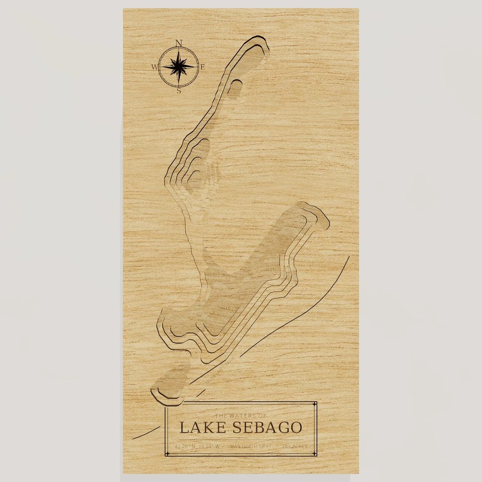 Lake Sebago 3D wood map, front view