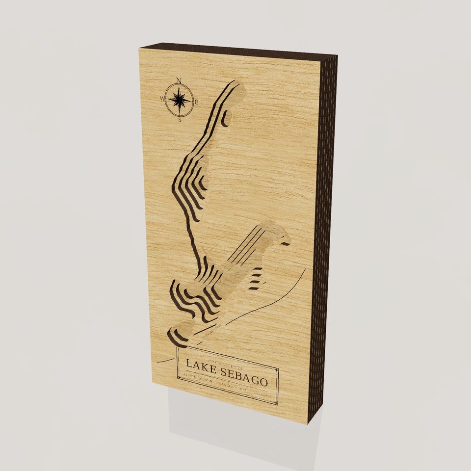 Lake Sebago 3D wood map, hero view