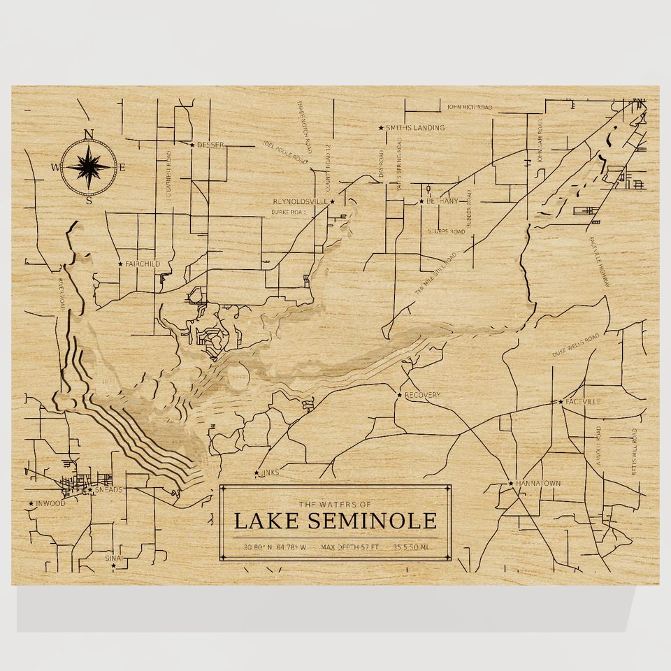 Lake Seminole 3D wood map, front view