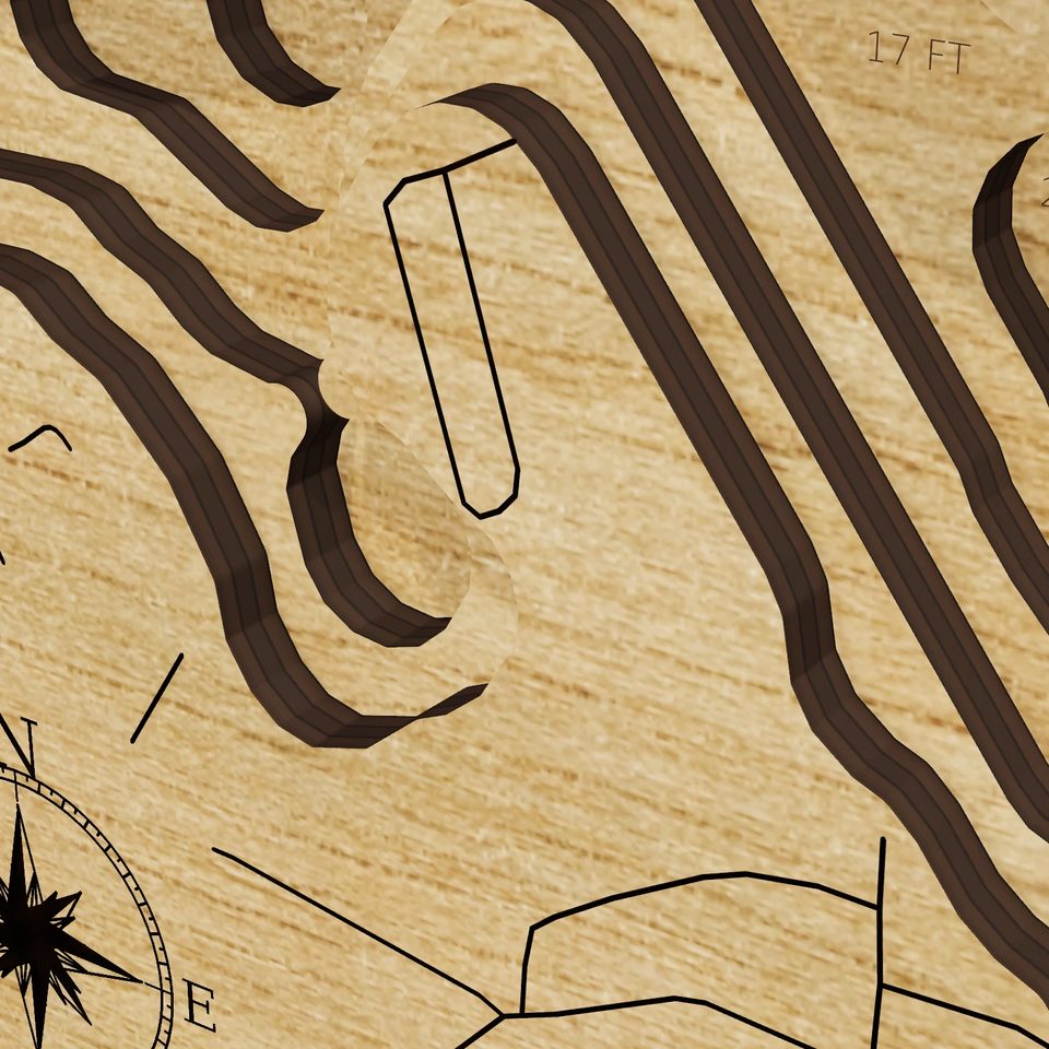 Lake Shangrila 3D wood map, detail view