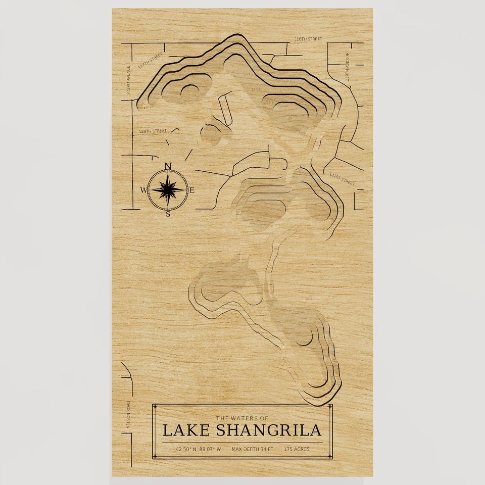 Lake Shangrila 3D wood map, front view