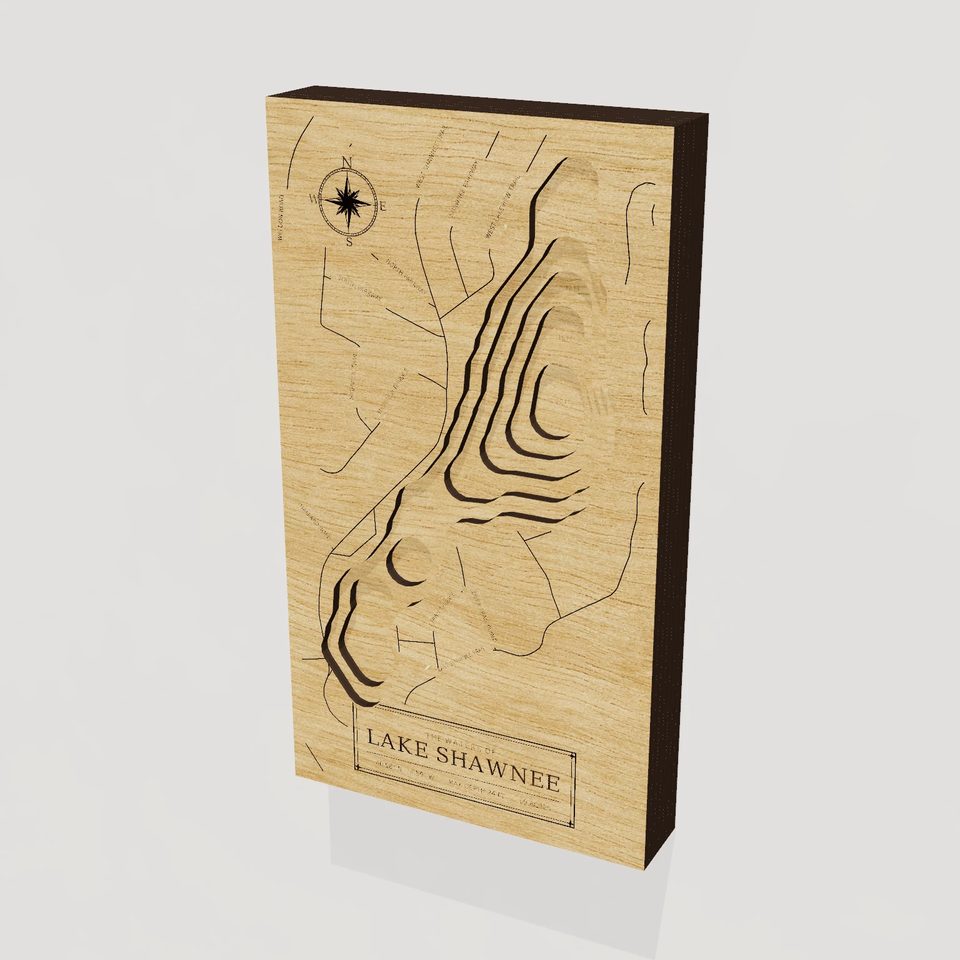 Lake Shawnee 3D wood map, hero view