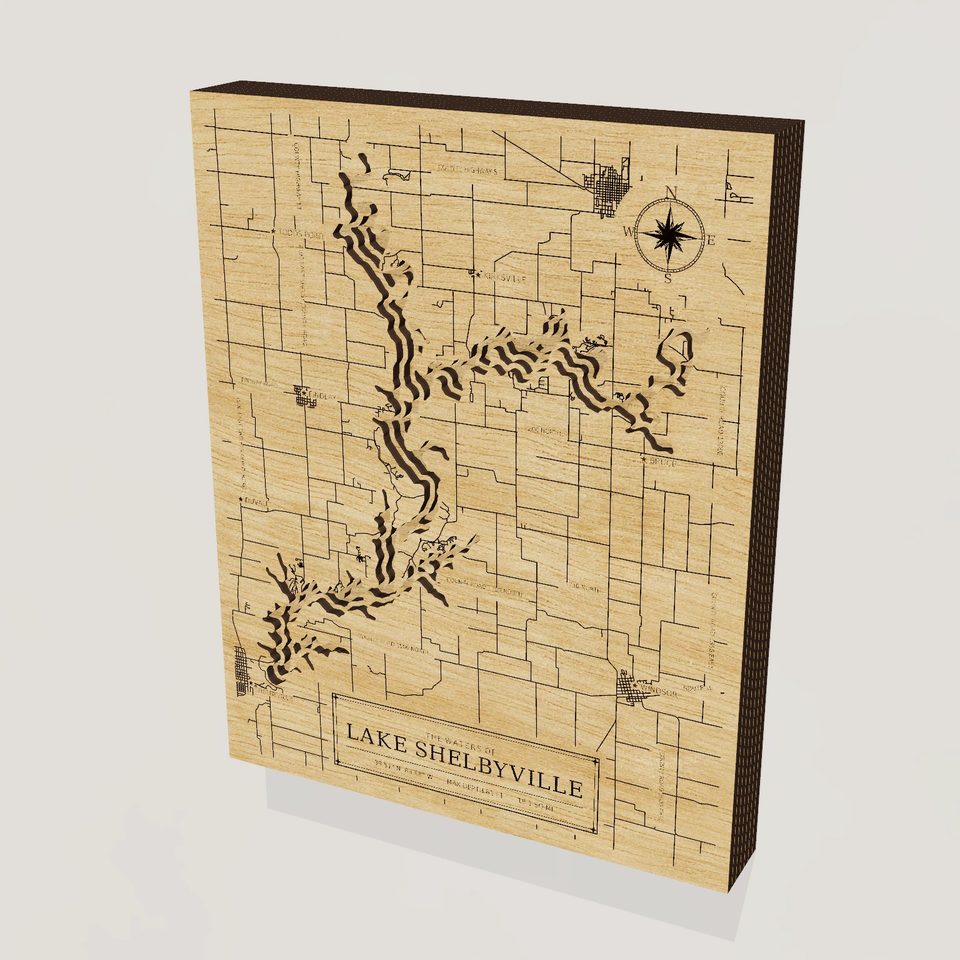 Lake Shelbyville 3D wood map, hero view
