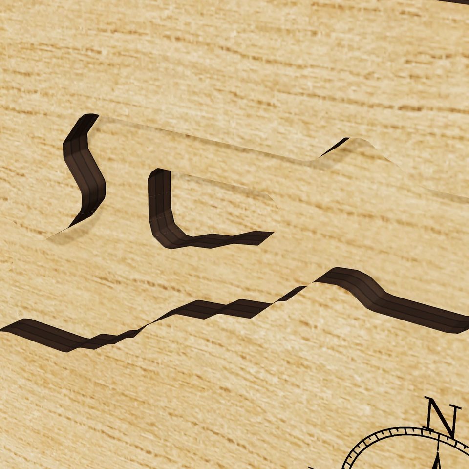 Lake Skinner 3D wood map, detail view