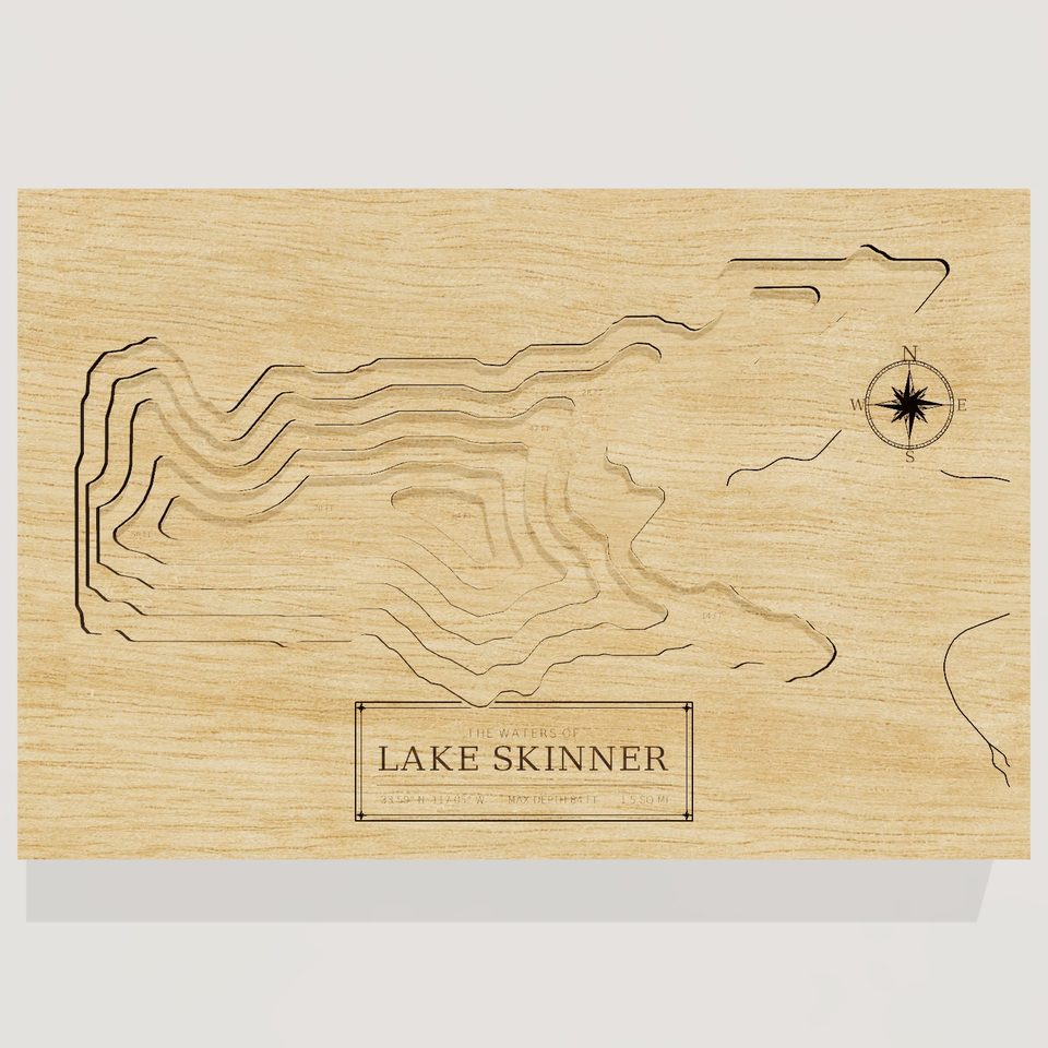 Lake Skinner 3D wood map, front view