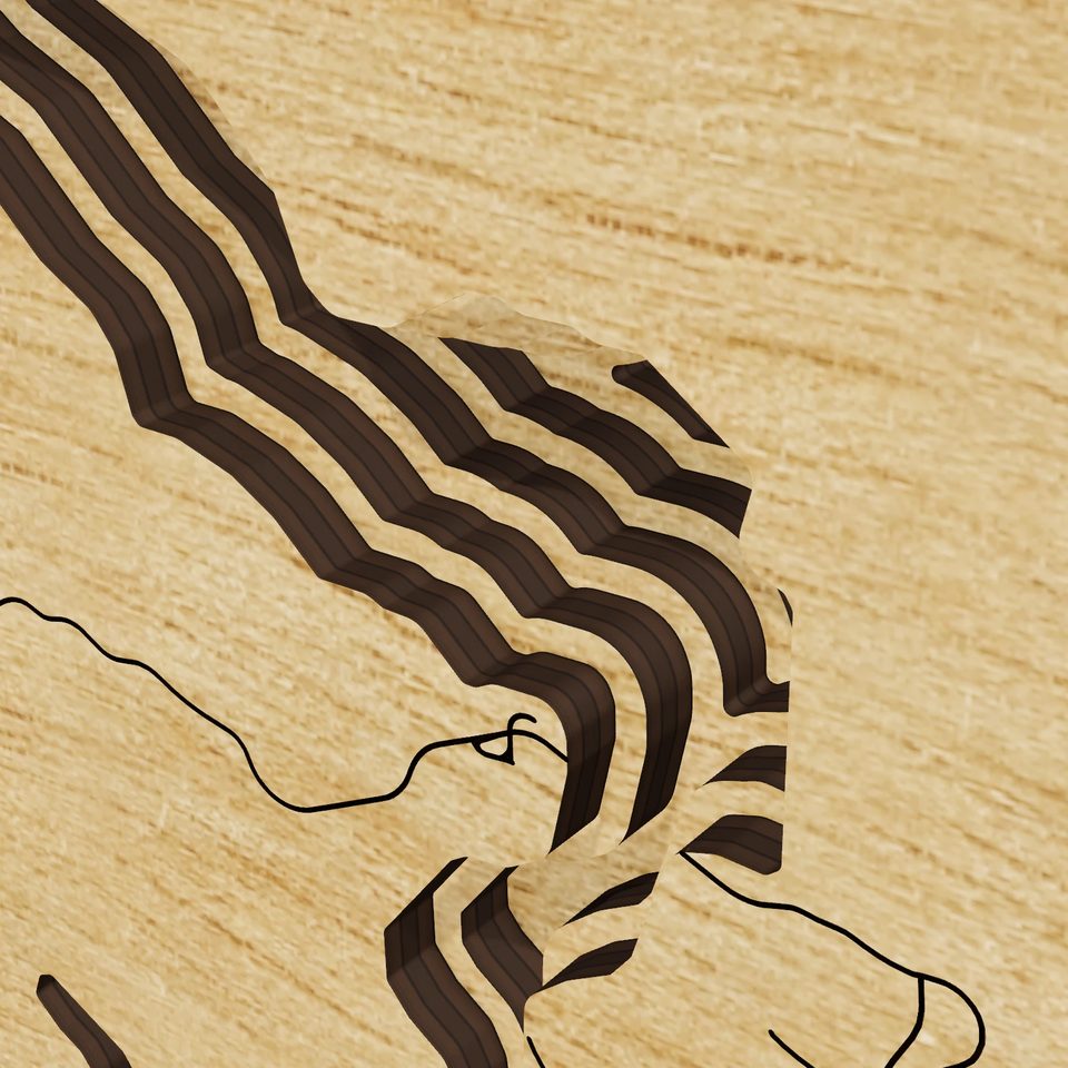 Lake Sonoma 3D wood map, detail view