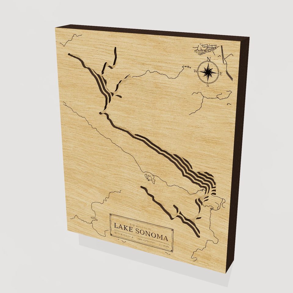 Lake Sonoma 3D wood map, hero view