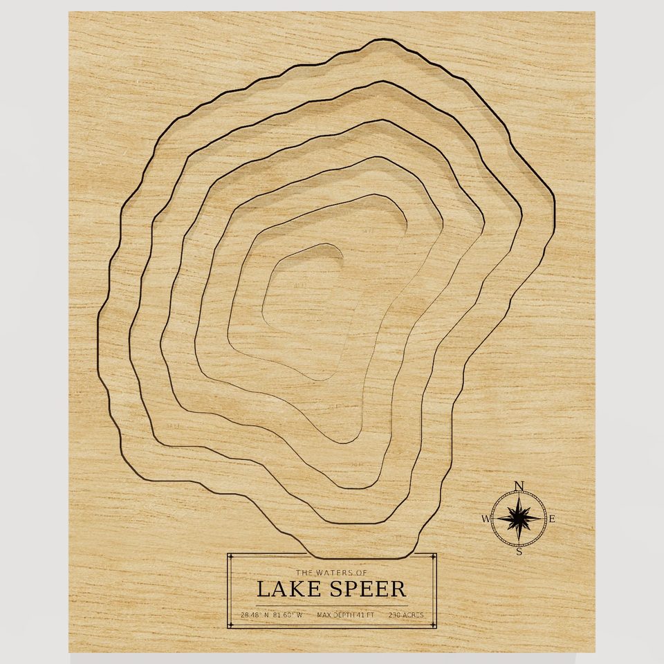 Lake Speer 3D wood map, front view