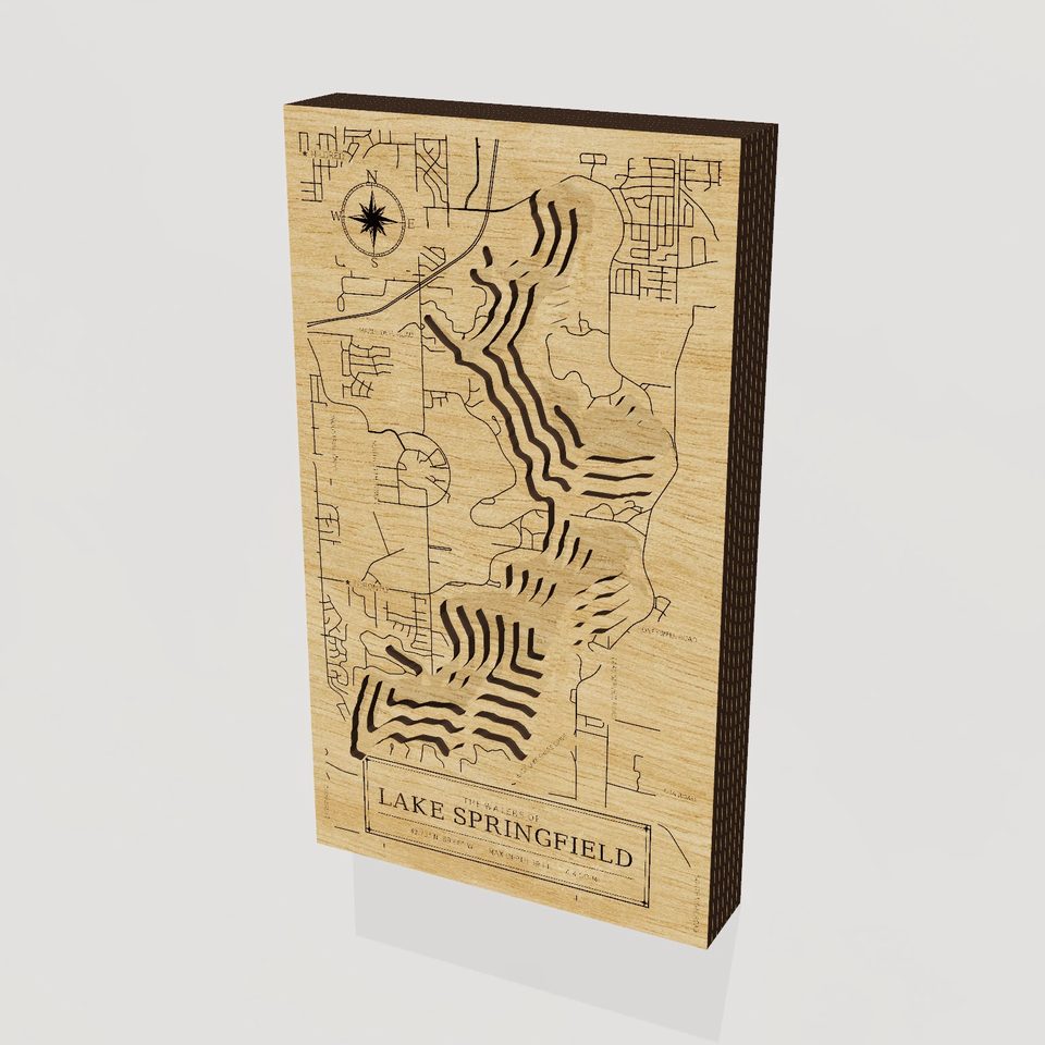 Lake Springfield 3D wood map, hero view