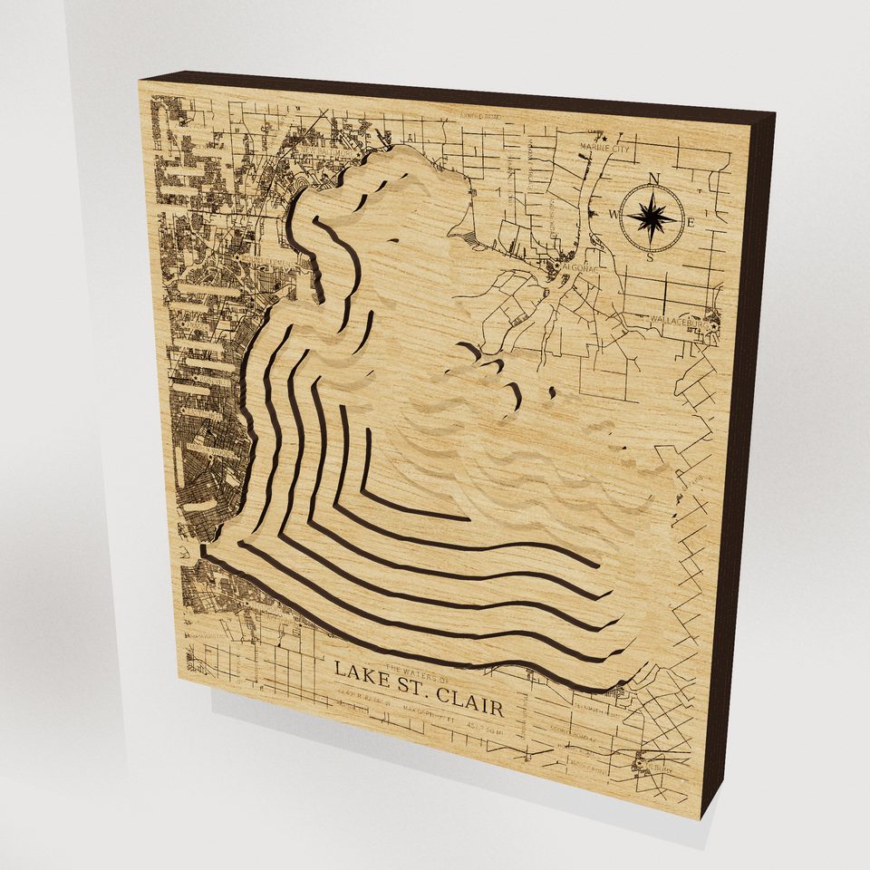 Lake St. Clair 3D wood map, hero view