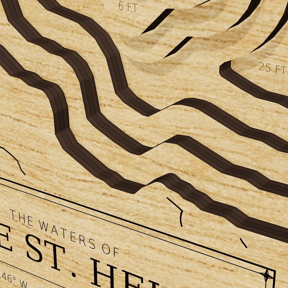 Lake St. Helen 3D wood map, detail view
