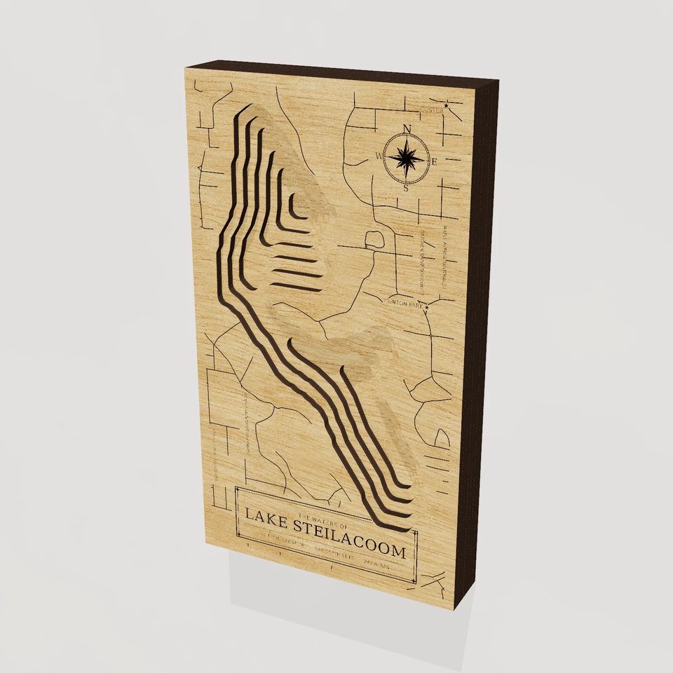 Lake Steilacoom 3D wood map, hero view