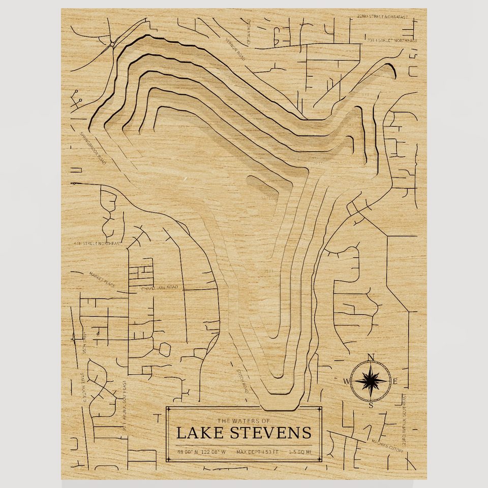 Lake Stevens 3D wood map, front view