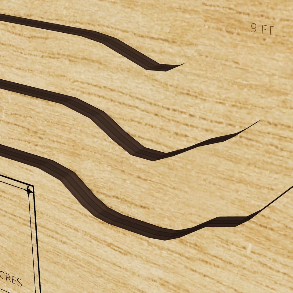 Lake Sue 3D wood map, detail view