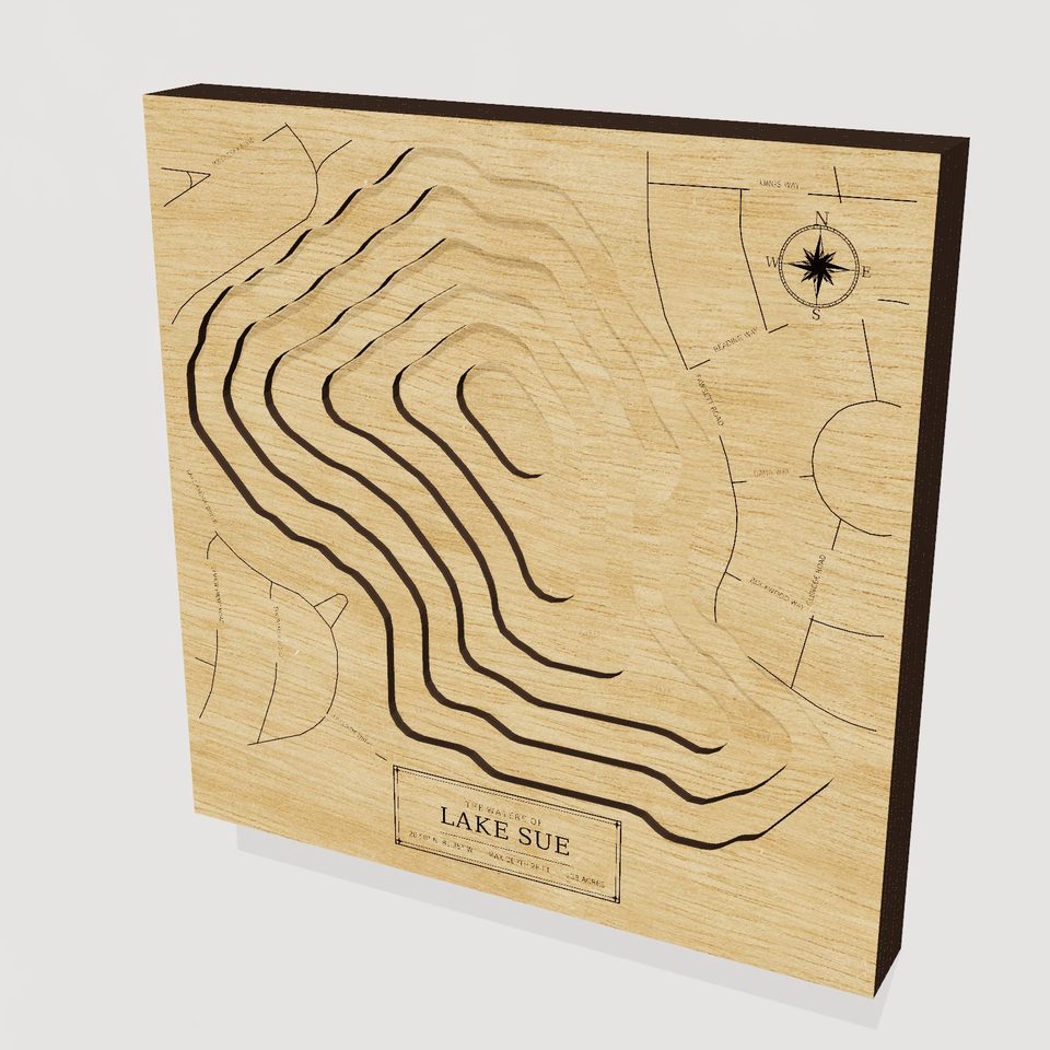Lake Sue 3D wood map, hero view