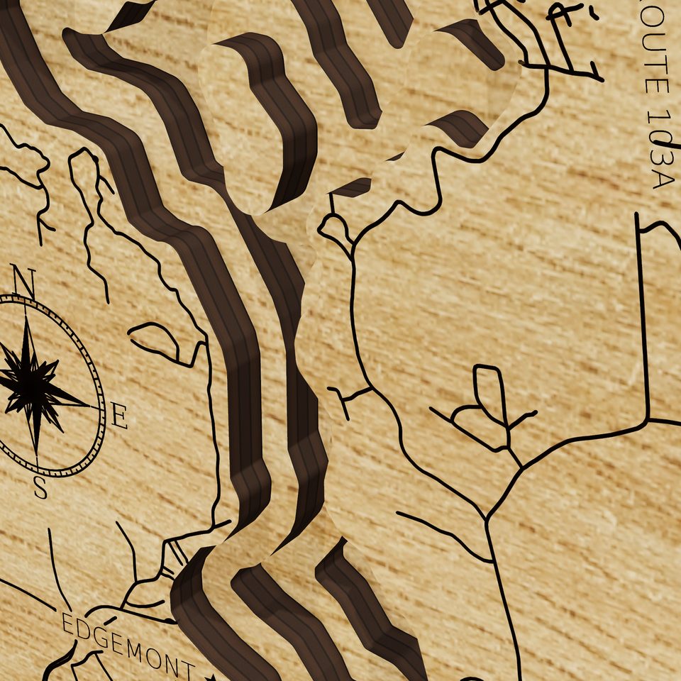 Lake Sunapee 3D wood map, detail view