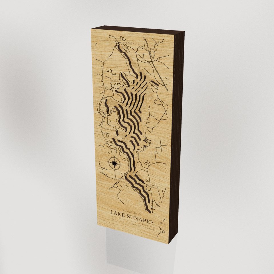 Lake Sunapee 3D wood map, hero view