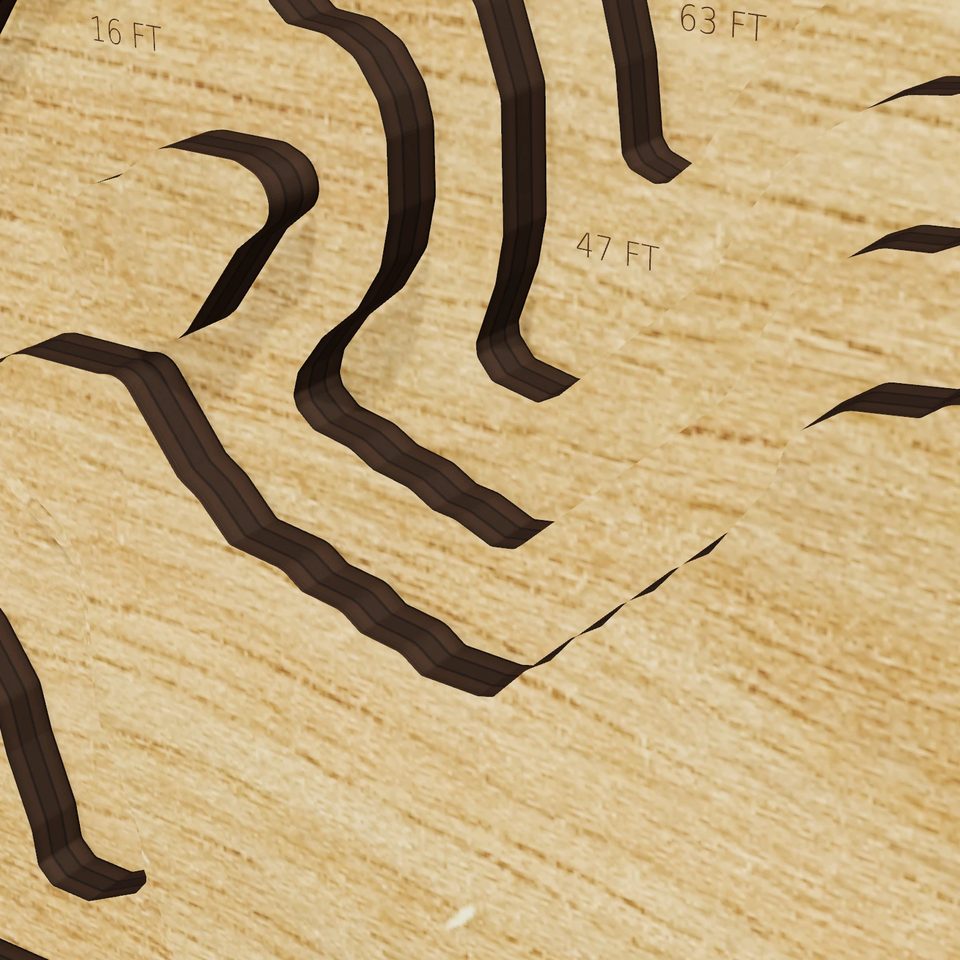 Lake Sylvia 3D wood map, detail view