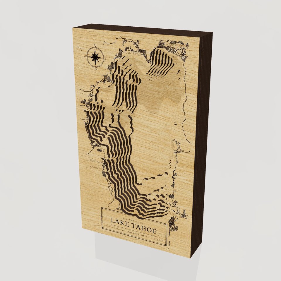 Lake Tahoe 3D wood map, hero view