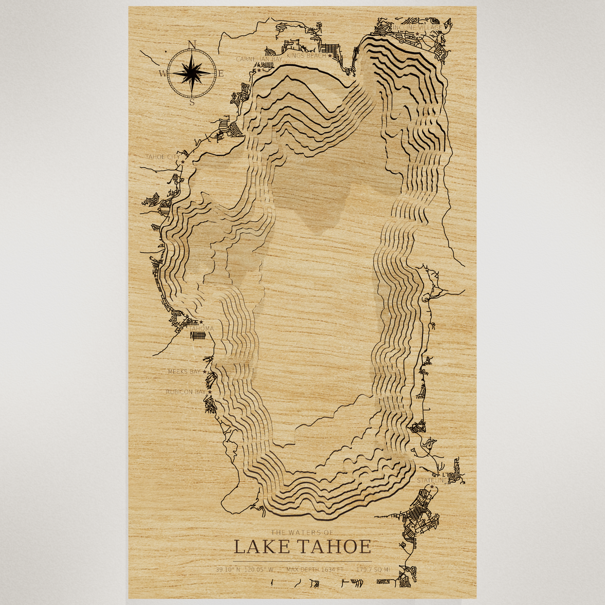 Lake Tahoe map, front view