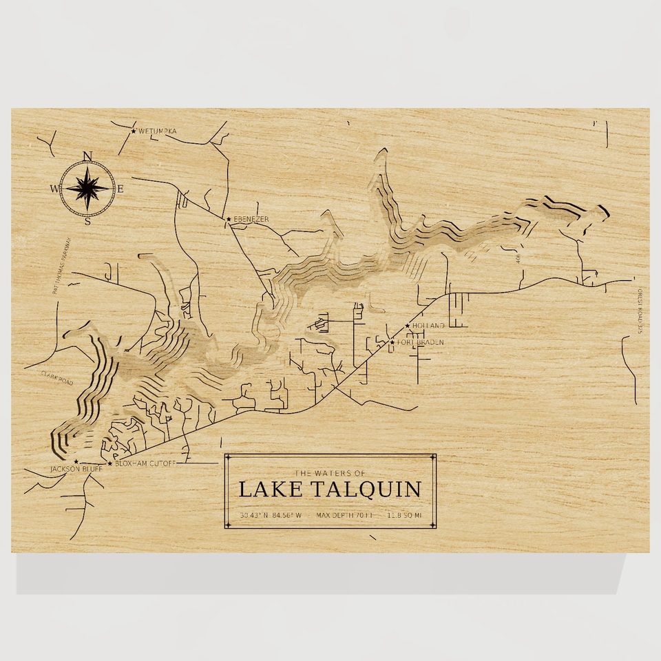Lake Talquin 3D wood map, front view